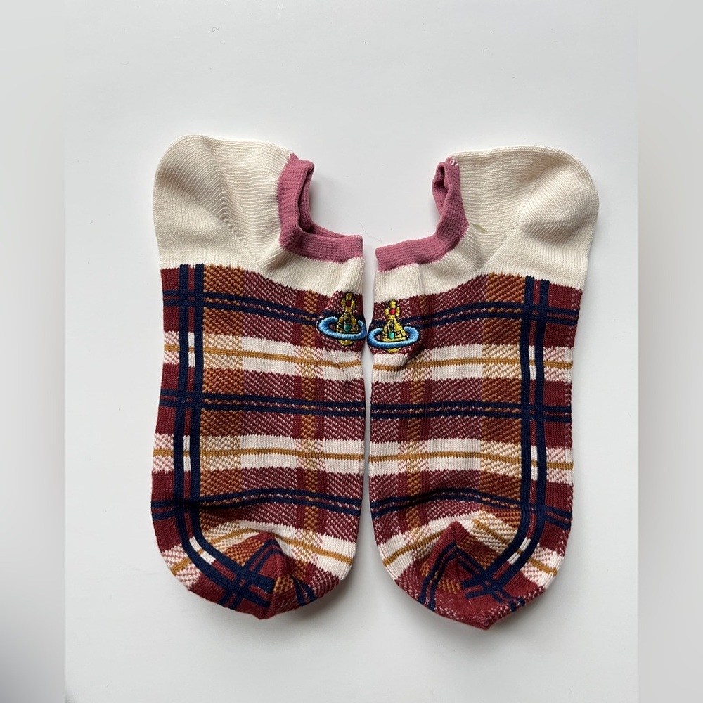 Vivienne Westwood Checkered Ankle Socks - Cream and Burgundy